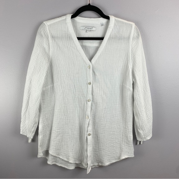 Foxcroft Waffle Knit V Neck White Blouse Medium - Picture 2 of 8